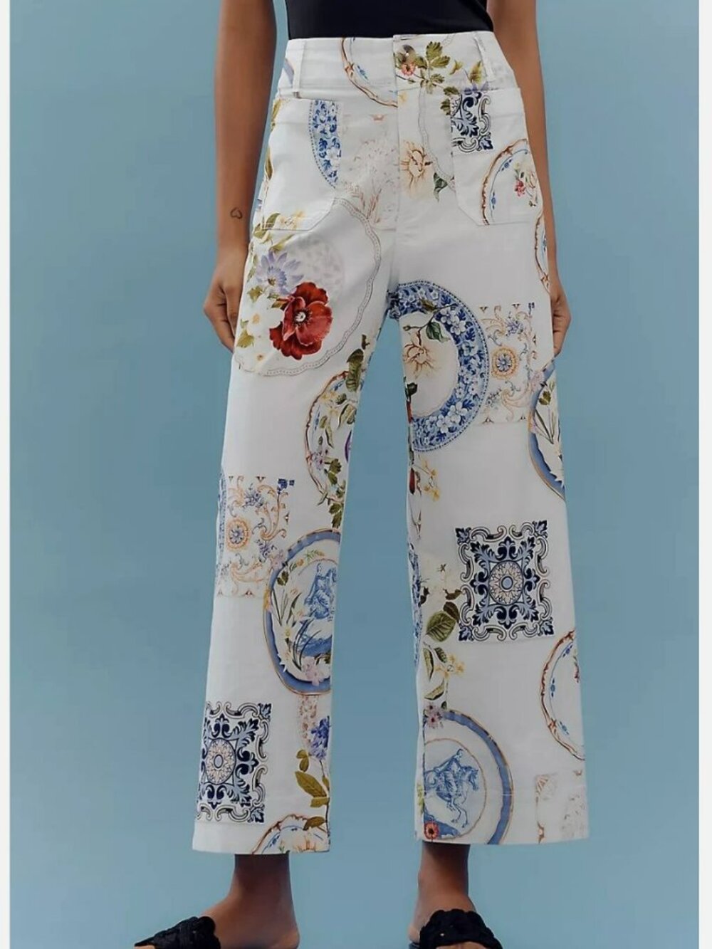Anthropologie Maeve The Colette Cropped Wide-Leg Pants Magic Fabric Edition